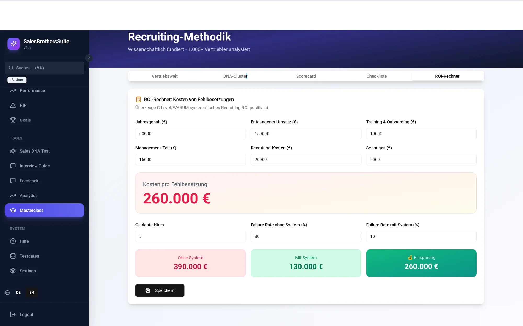 ROI-Rechner und Talent Pool in saleshiring.io